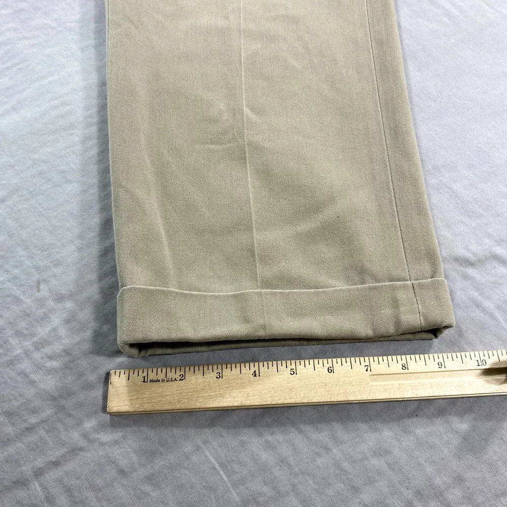 Eddie Bauer Pants Mens 38x27 Khaki Relaxed Fit Pleated Cuffed Chino Casual Dress